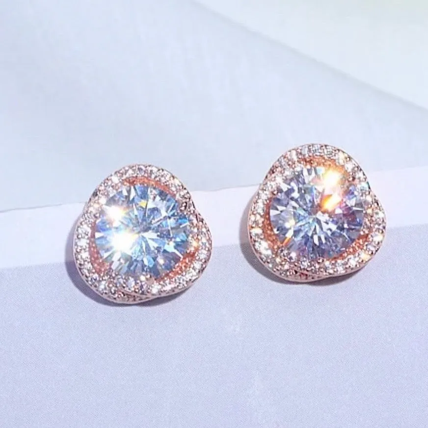 "Lou" - CZ Bridal Stud Earrings - Available in Gold and Silver