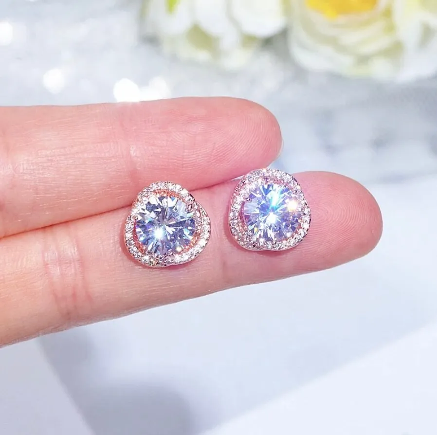 "Lou" - CZ Bridal Stud Earrings - Available in Gold and Silver