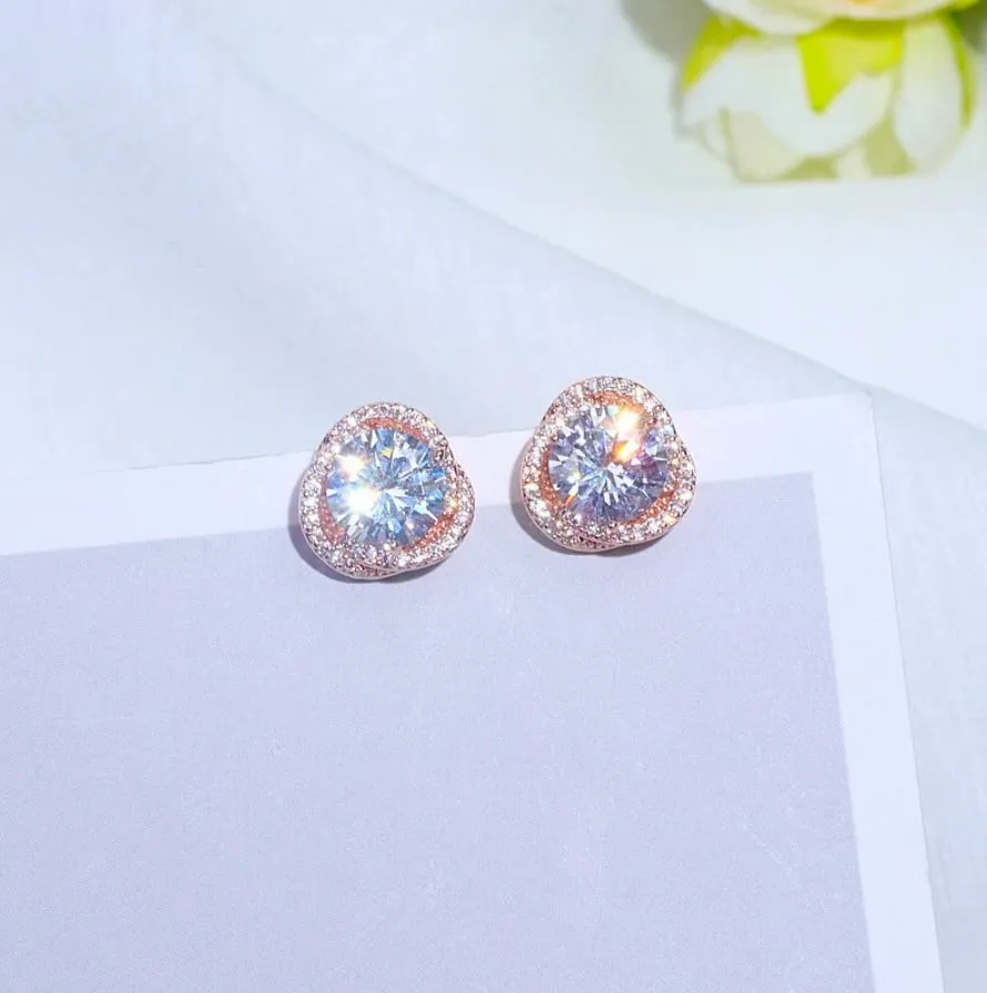 "Lou" - CZ Bridal Stud Earrings - Available in Gold and Silver