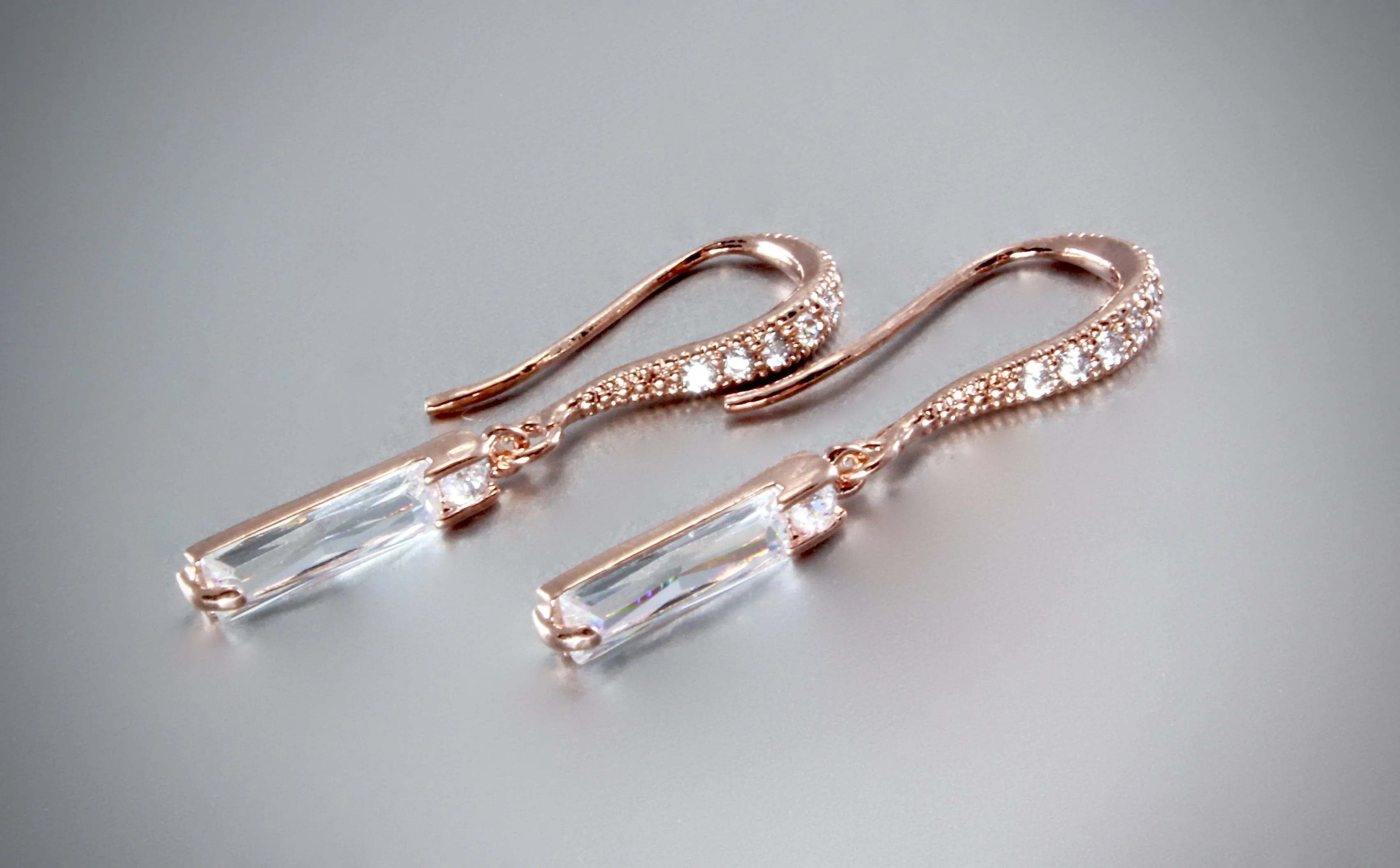 "Swan" - Rose Gold Cubic Zirconia Bridal Earrings