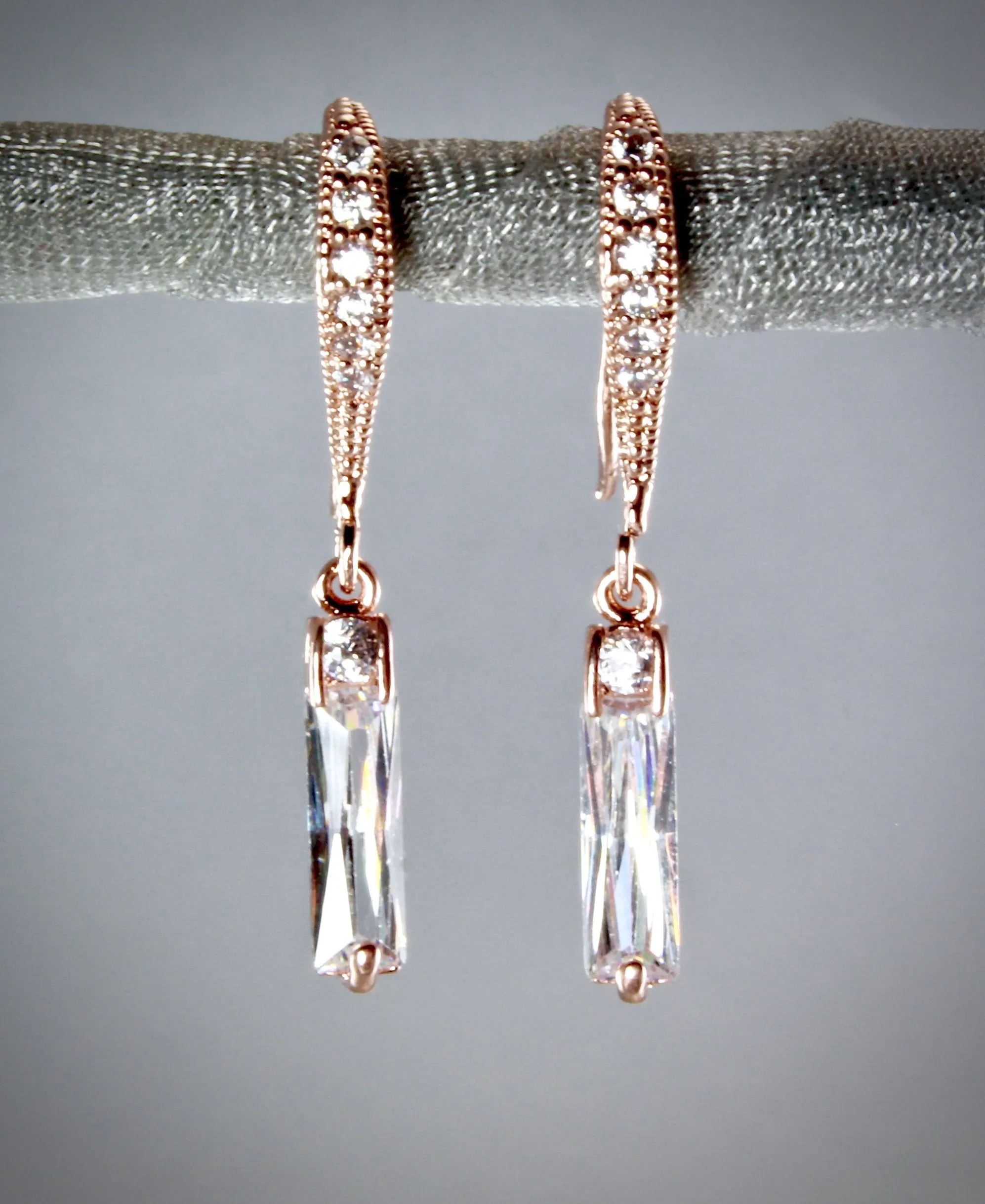 "Swan" - Rose Gold Cubic Zirconia Bridal Earrings