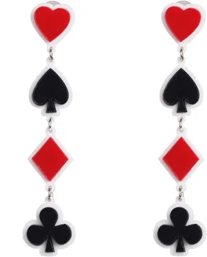 QUPENGXU Unique Funny Poker Suit Dangle Drop Earring Personality Acrylic Spades Hearts Plum Poker Earrings For Women