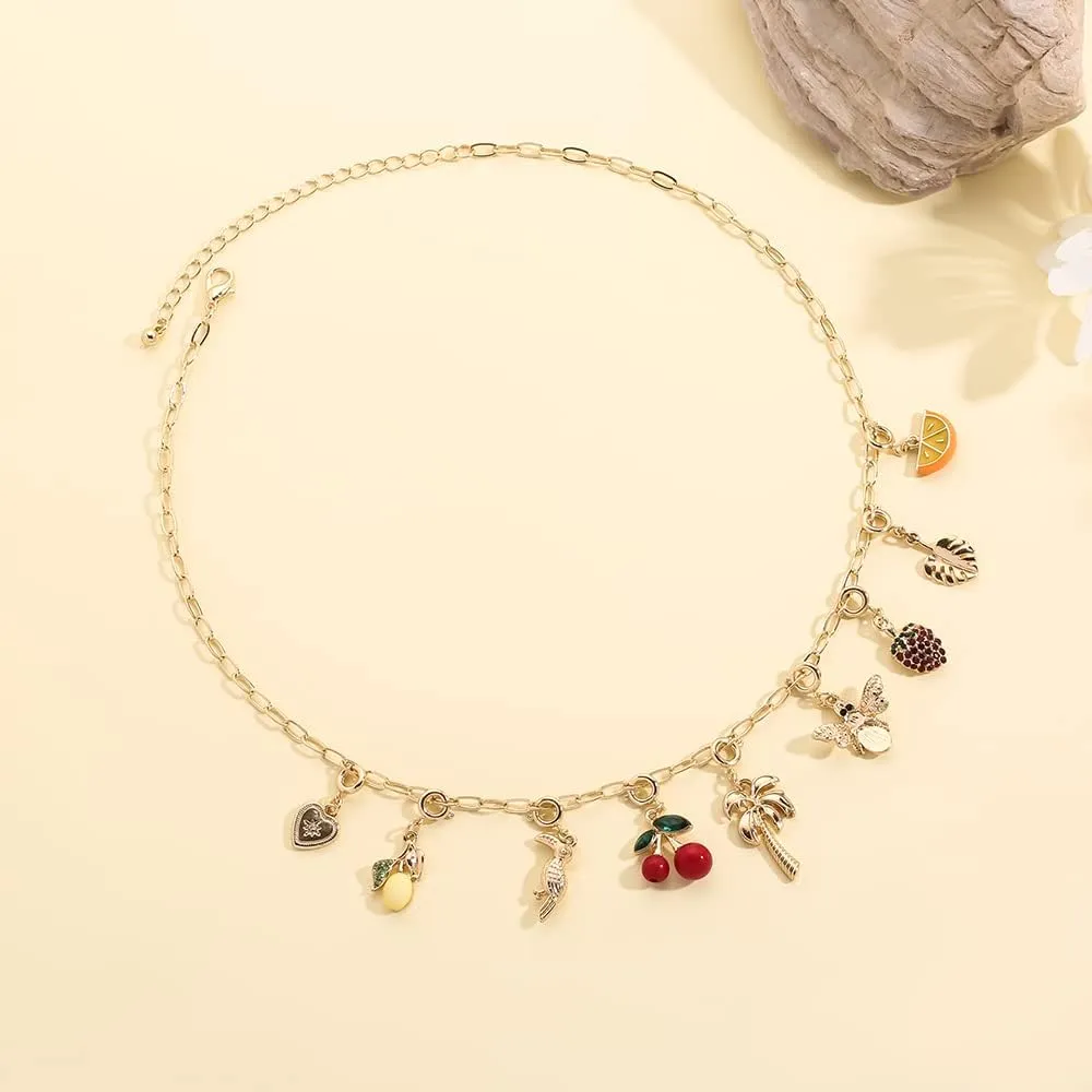 Rambling Rose 14K DIY Necklace,Beach by the Sea Gold Shell Pendant Necklaces Holiday Necklace Fruit Necklace For Women