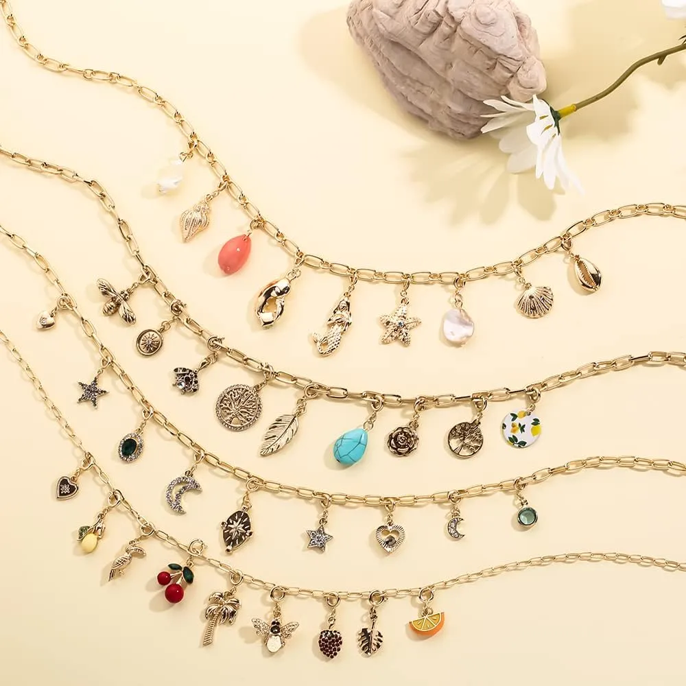 Rambling Rose 14K DIY Necklace,Beach by the Sea Gold Shell Pendant Necklaces Holiday Necklace Fruit Necklace For Women