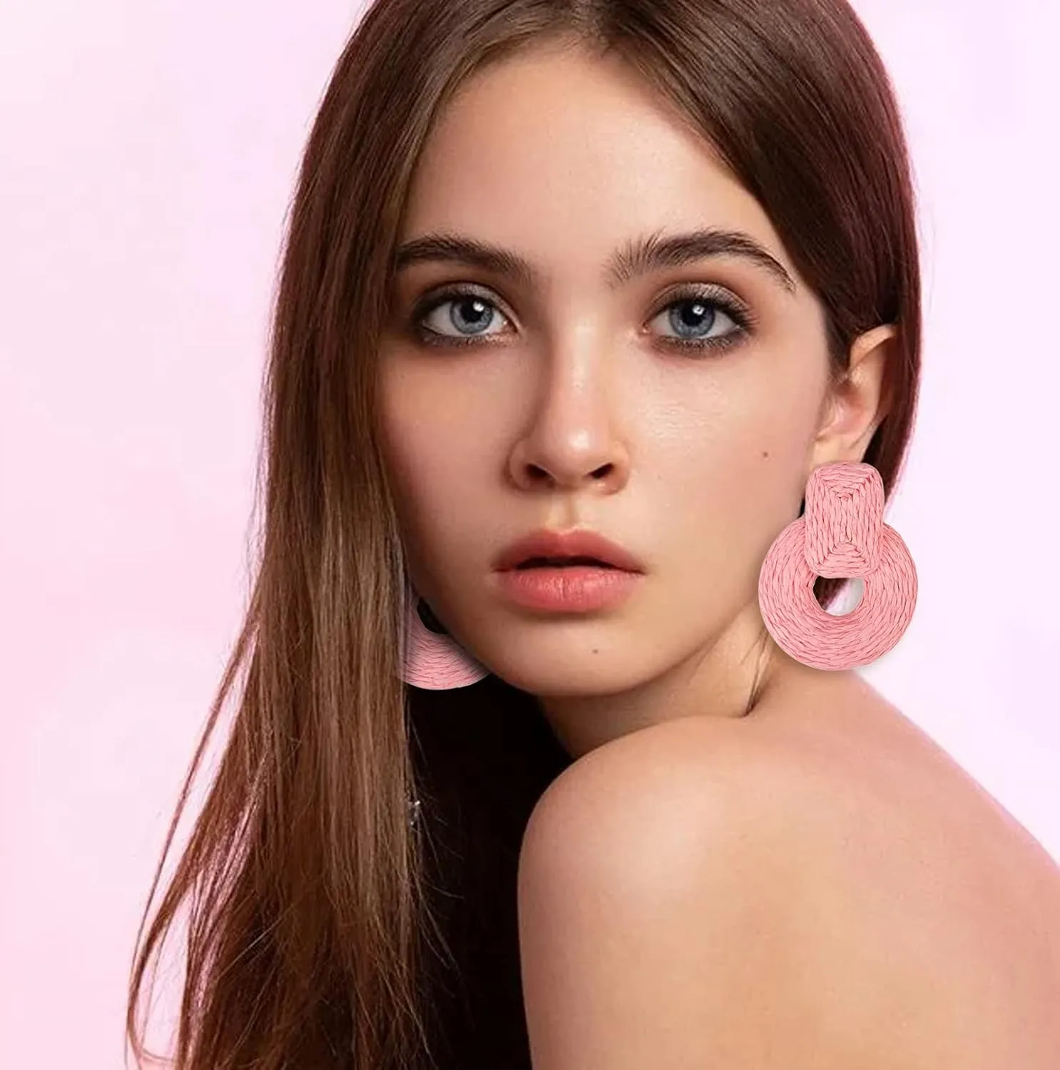 Rattan Statement Earrings for Women Boho Straw Braid Drop Dangle Earrings for Womens Beach Vacation Outfits