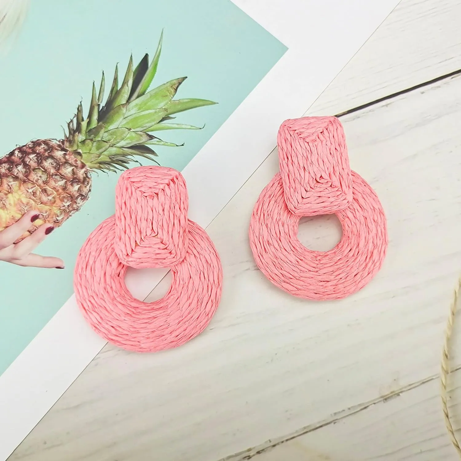 Rattan Statement Earrings for Women Boho Straw Braid Drop Dangle Earrings for Womens Beach Vacation Outfits