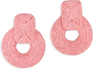 Rattan Statement Earrings for Women Boho Straw Braid Drop Dangle Earrings for Womens Beach Vacation Outfits