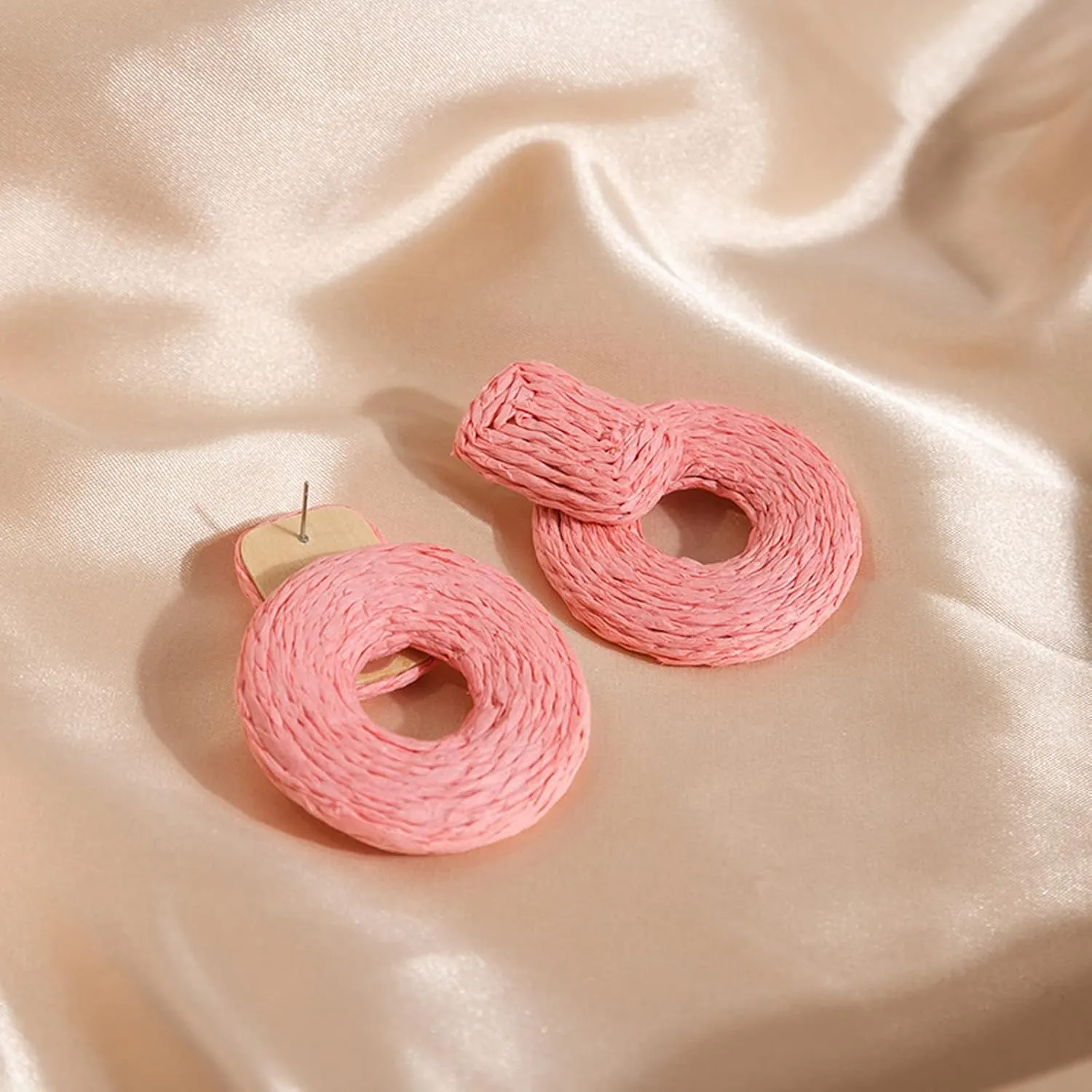 Rattan Statement Earrings for Women Boho Straw Braid Drop Dangle Earrings for Womens Beach Vacation Outfits