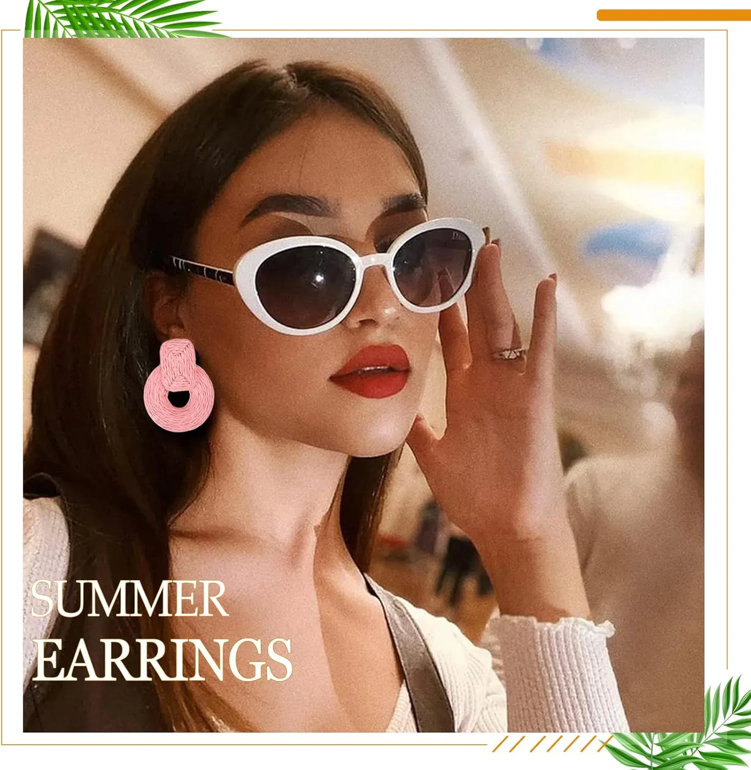 Rattan Statement Earrings for Women Boho Straw Braid Drop Dangle Earrings for Womens Beach Vacation Outfits