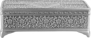 Rectangular Vintage Jewelry Box, European Style Alloy Trinket Storage for Rings Earrings and Other Accessories, Floral Embossed Design, Practical and Decorative (L)