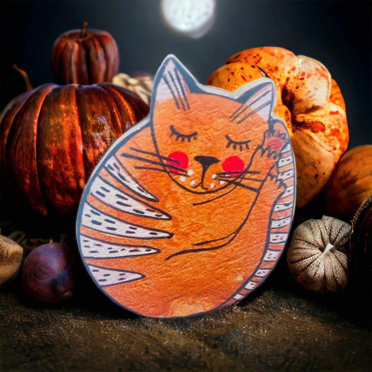 Red Cat Wood Pin Brooch