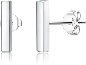 Reffeer Solid 925 Sterling Silver Bar Studs Earrings for Women Teens Minimalist Post Stud Earrings Hypoallergenic