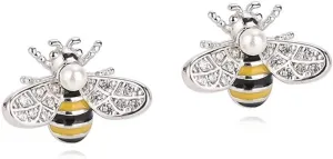 Reffeer Solid 925 Sterling Silver Cute Bee Earrings Stud for Women Teens Small Freshwater Pearl Bee Earrings