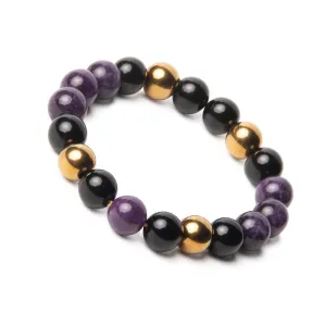 Relieve Anxiety Bring Serenity Powerful Bracelet-10mm Charoite Obsidian Hematite Beaded Bracelets- Gifts for Men Women Boy Girl Dad Mom Son Daughter Couple Birthday