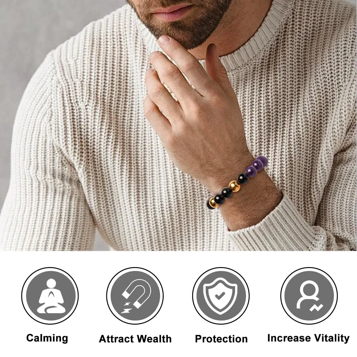 Relieve Anxiety Bring Serenity Powerful Bracelet-10mm Charoite Obsidian Hematite Beaded Bracelets- Gifts for Men Women Boy Girl Dad Mom Son Daughter Couple Birthday