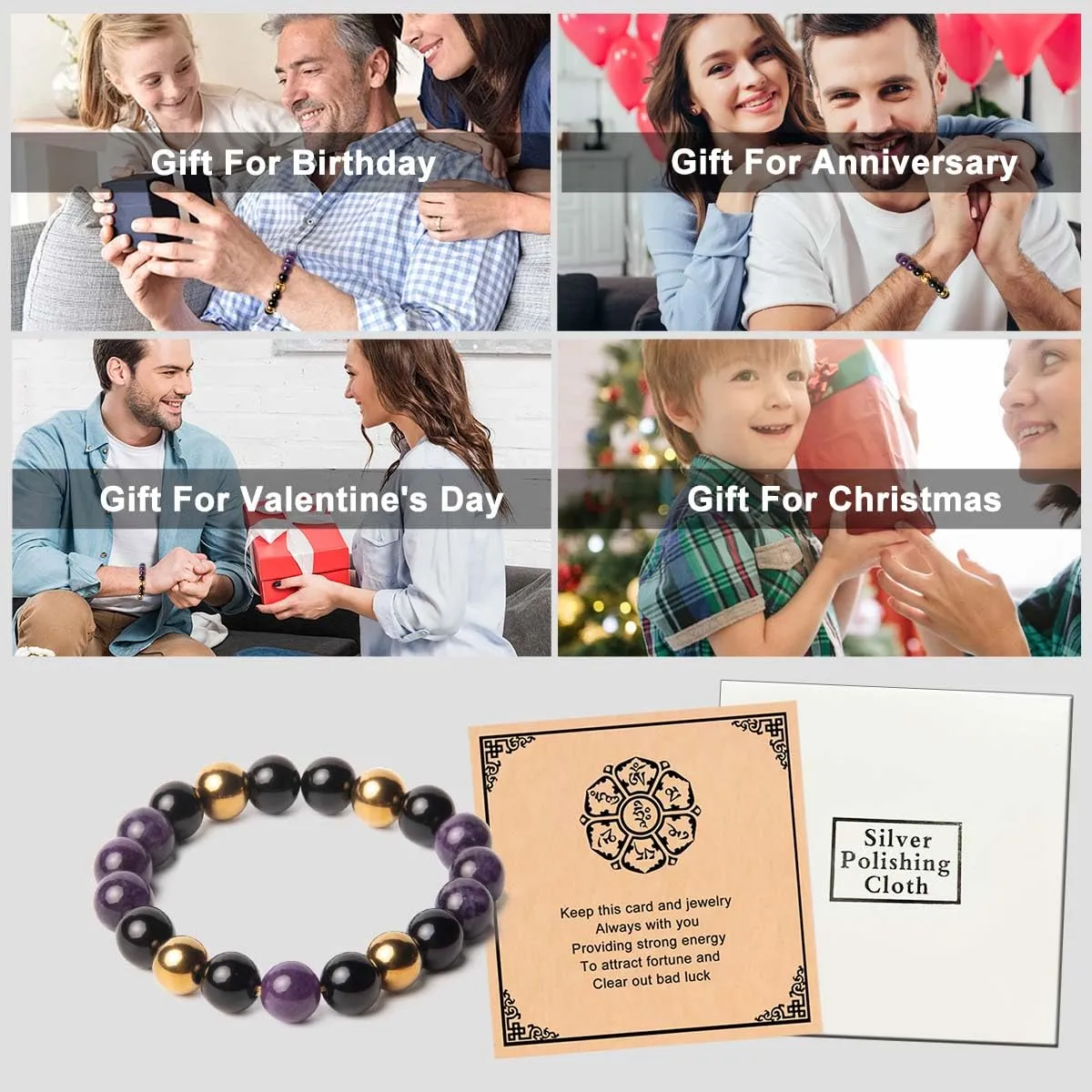 Relieve Anxiety Bring Serenity Powerful Bracelet-10mm Charoite Obsidian Hematite Beaded Bracelets- Gifts for Men Women Boy Girl Dad Mom Son Daughter Couple Birthday