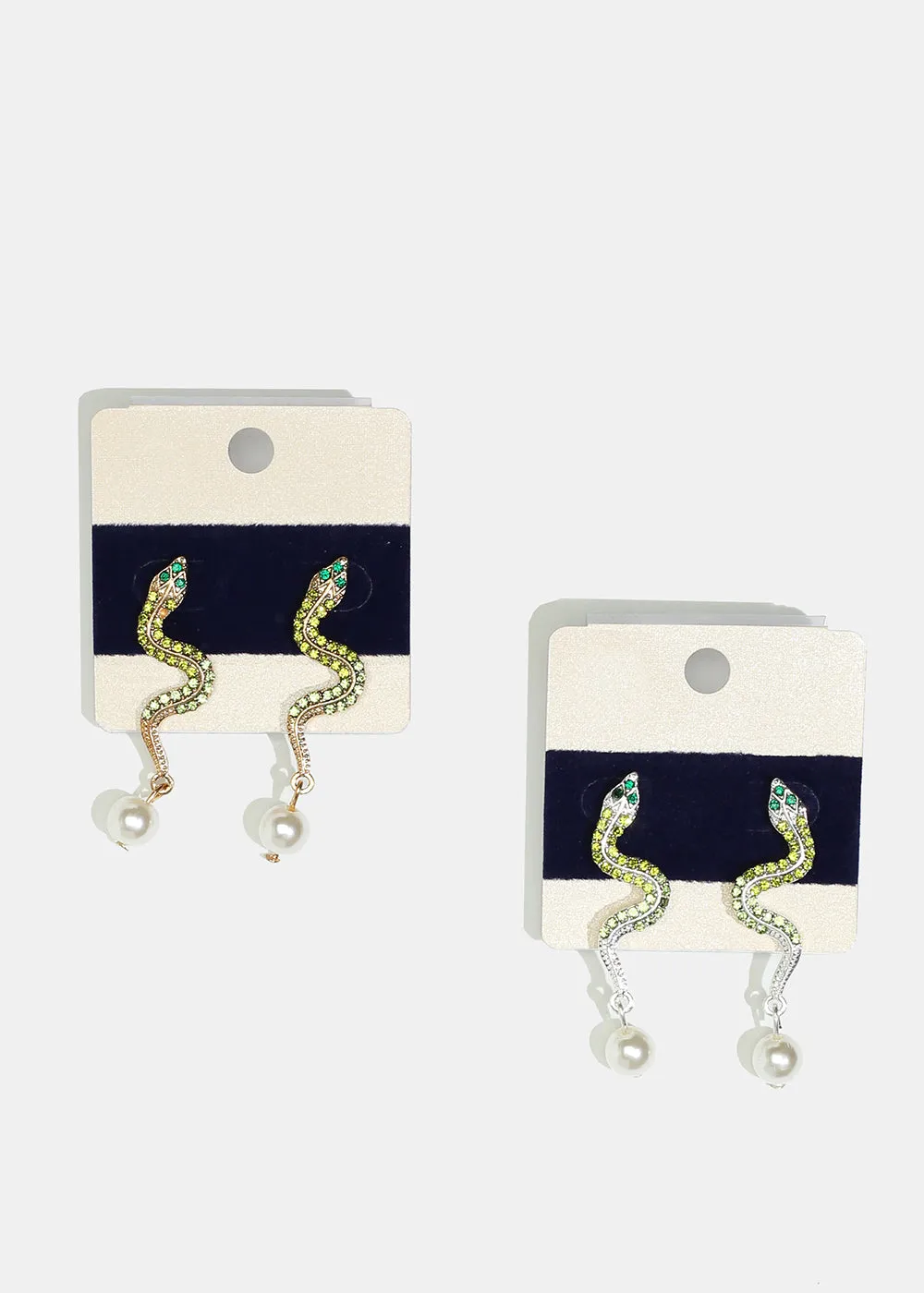 Rhinestone & Pearl Snake Earrings