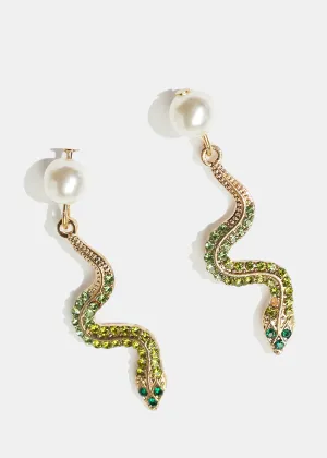 Rhinestone & Pearl Snake Earrings
