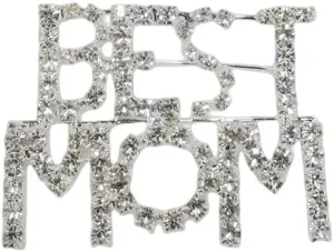 Rhinestone Best Mom Brooch Pin for Women Fashion Crystal Letter Mother's Day Brooches Lapel Pins Delicate Dress Accessories Holiday Special Day Jewelry Gift