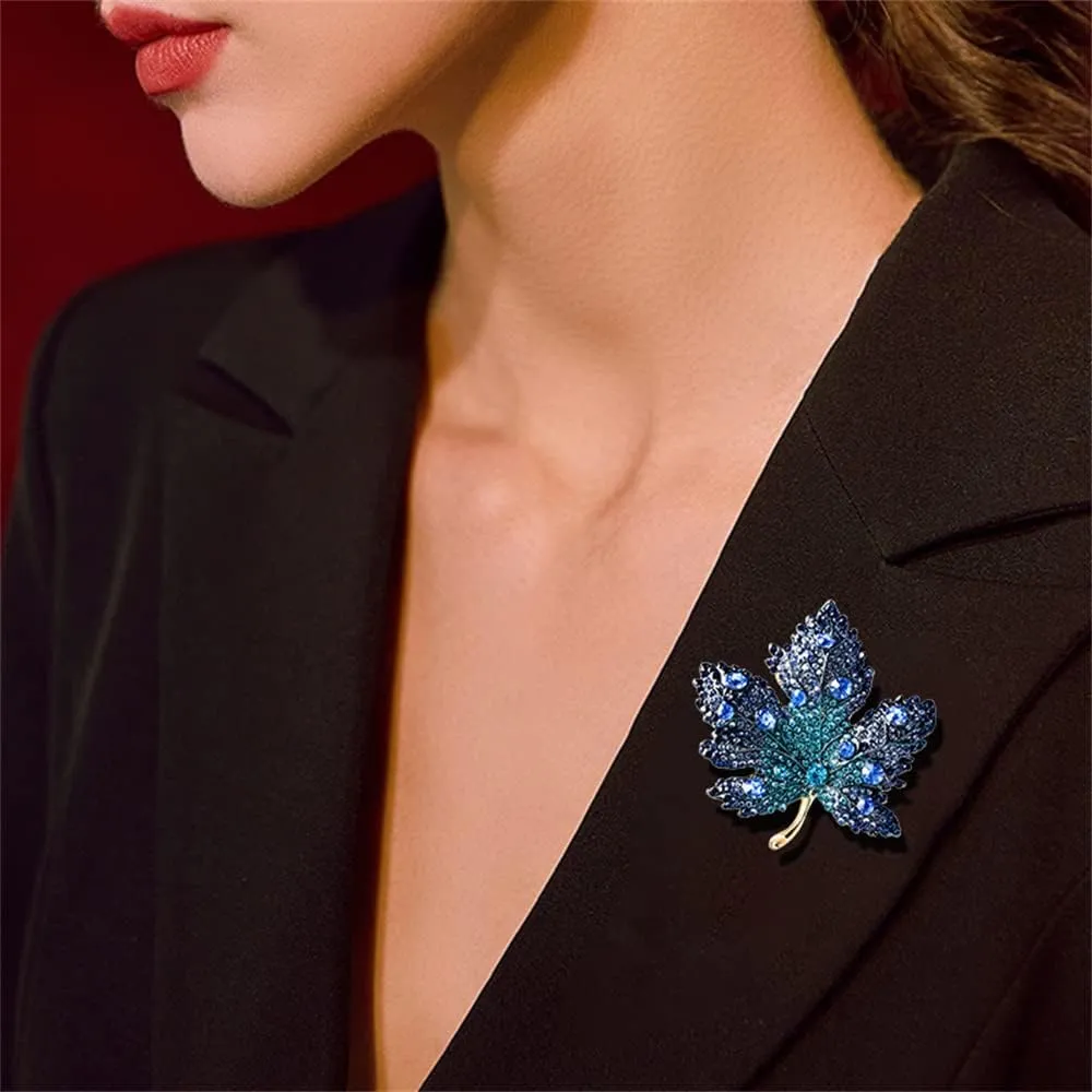 Rhinestone Big Maple Leaf Brooch Pin for Women Men Fashion Crystal Delicate Wedding Fall Party Brooches Lapel Pins Elegant Dress Accessories Jewelry Gift Christmas Birthday Festival
