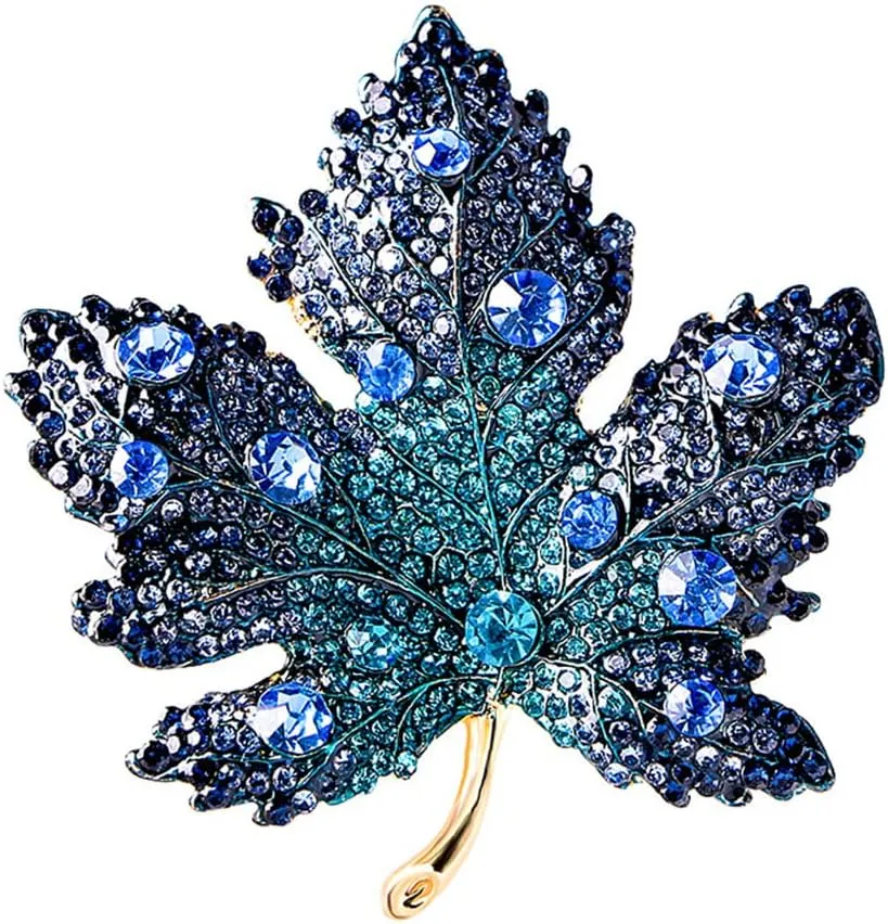 Rhinestone Big Maple Leaf Brooch Pin for Women Men Fashion Crystal Delicate Wedding Fall Party Brooches Lapel Pins Elegant Dress Accessories Jewelry Gift Christmas Birthday Festival