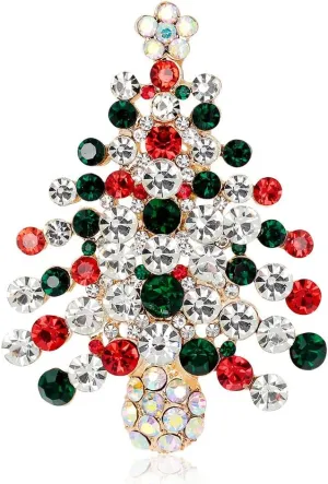 Rhinestone Crystal Christmas Brooches Pin for Women Colorful CZ Santa Claus Snowman Jingle Bells Jewelry Pins for Xmas New Year Party Decoration Dress Up Costume Accessories