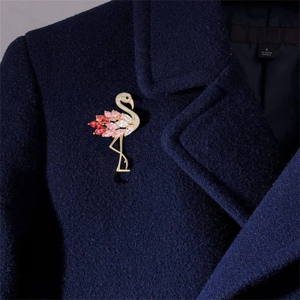 Rhinestone Flamingo Brooch Pin for Women Girls Fashion Crystal Delicate Animal Brooch Lapel Pins Elegant Dress Accessories Jewelry Gift Corsage for Hat Bag Suit Tie Wedding Christmas Birthday