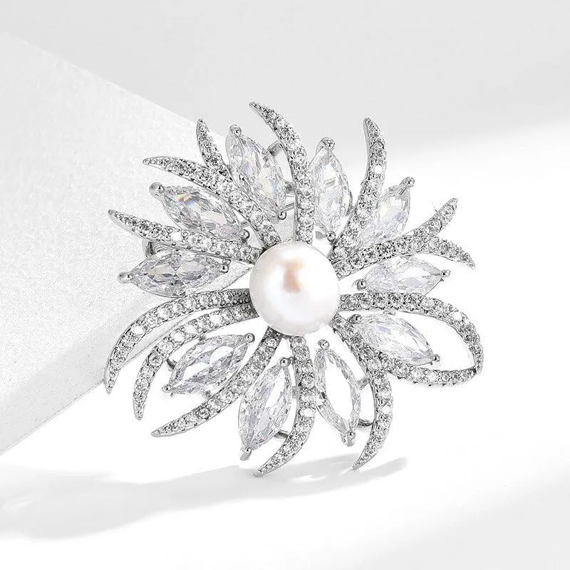 Rhinestone Flower Brooch - Crystal Flower Pin for Women - Valentine's Day & Mother's Day Gift