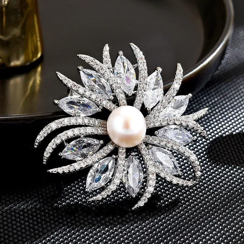 Rhinestone Flower Brooch - Crystal Flower Pin for Women - Valentine's Day & Mother's Day Gift