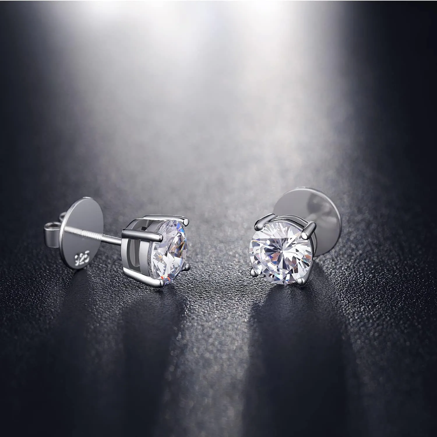 Rhodium Plated Sparkling CZ Diamond Stud Earrings 925 Sterling Silver Round Cut and Princess Cut 5A  Cubic Zirconia Stud Earrings | Screw Back CZ Stud Earrings Hypoallergenic Earrings