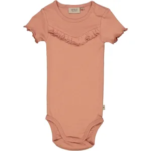 Rib Body Ruffle SS - cameo brown