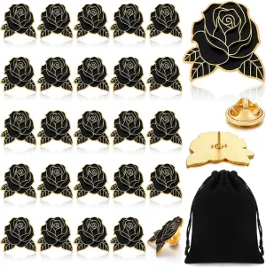 Riceshoot 24 Pcs Black Rose Lapel Pin Memorial Day Flower Enamel Brooch Pin Collectible Floral Gift for Women Men Graduation Party Veterans Day