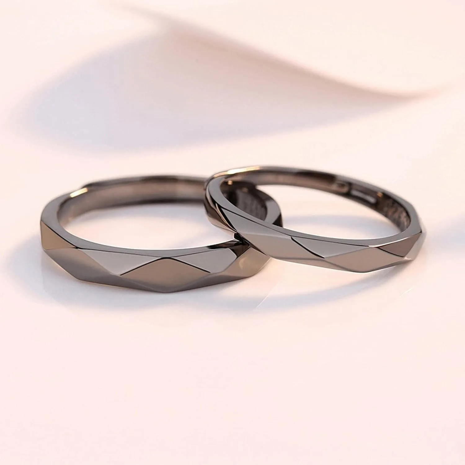 Rose Rings for Teen Girls 925 Sterling Italian Silver Lover Adjustable Ring for Couple Set Black and Ring for Men and Women A Simple Light and Luxurious Love Ring for Lovers Filled Stacking (BK2, A)