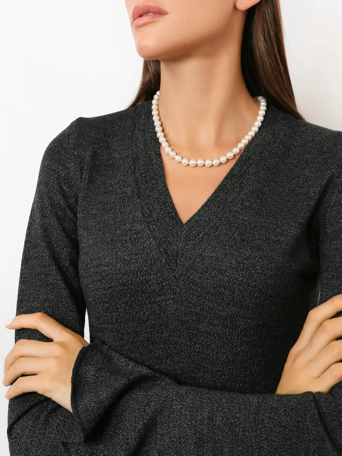 Round White Simulated Shell Pearl Necklace Pearl Choker Necklace Jewelry for Women