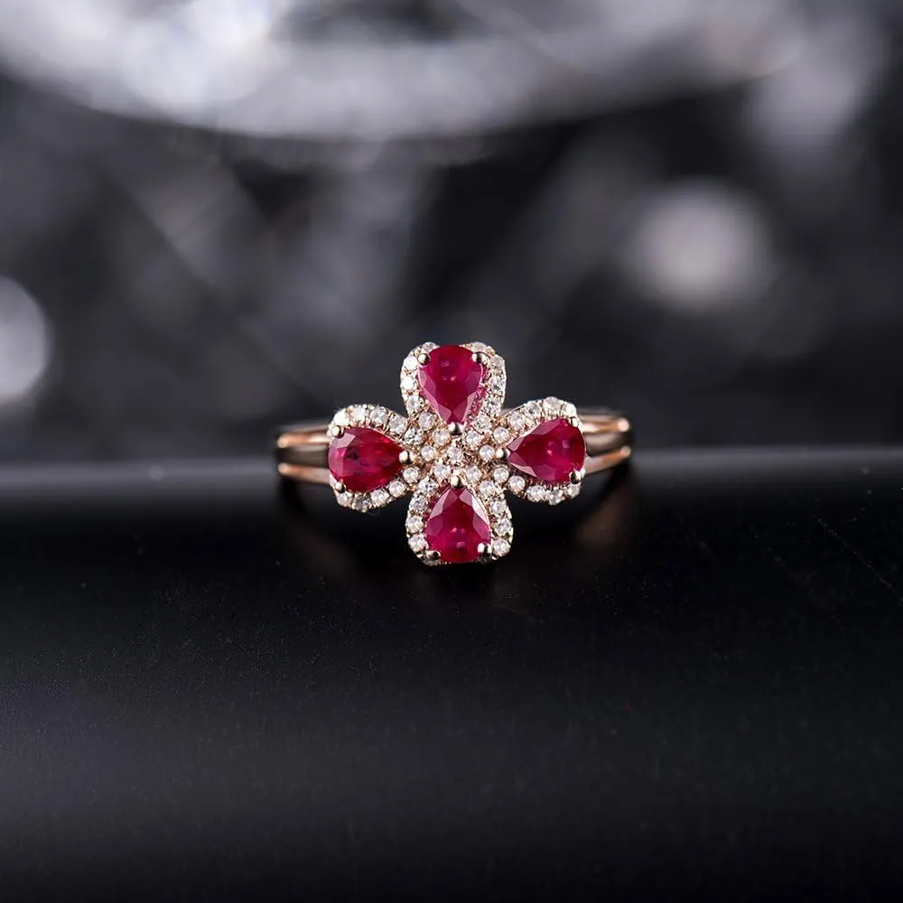 Ruby Ring For Women, 14K Solid Rose Gold Ring - Red Ruby Ring, Natural Genuine Ruby Ring & Real Diamond Gemstone Unique Rings For Couple Engagement Ring