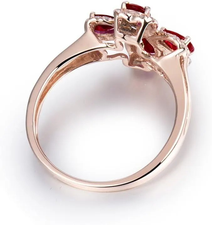 Ruby Ring For Women, 14K Solid Rose Gold Ring - Red Ruby Ring, Natural Genuine Ruby Ring & Real Diamond Gemstone Unique Rings For Couple Engagement Ring