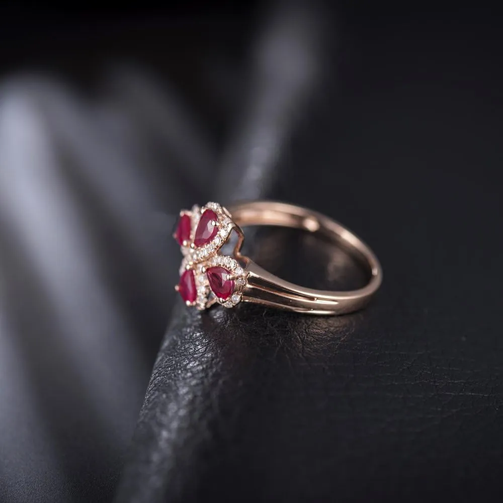 Ruby Ring For Women, 14K Solid Rose Gold Ring - Red Ruby Ring, Natural Genuine Ruby Ring & Real Diamond Gemstone Unique Rings For Couple Engagement Ring