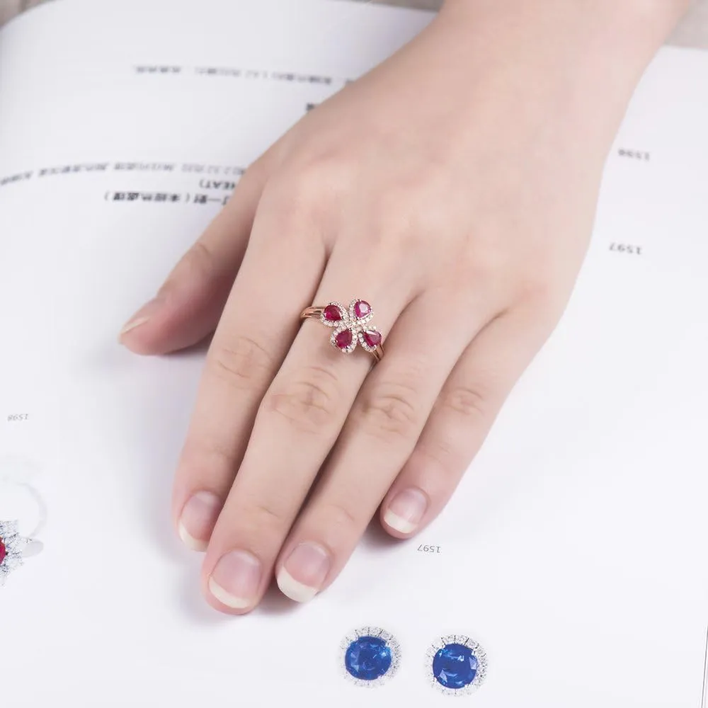 Ruby Ring For Women, 14K Solid Rose Gold Ring - Red Ruby Ring, Natural Genuine Ruby Ring & Real Diamond Gemstone Unique Rings For Couple Engagement Ring