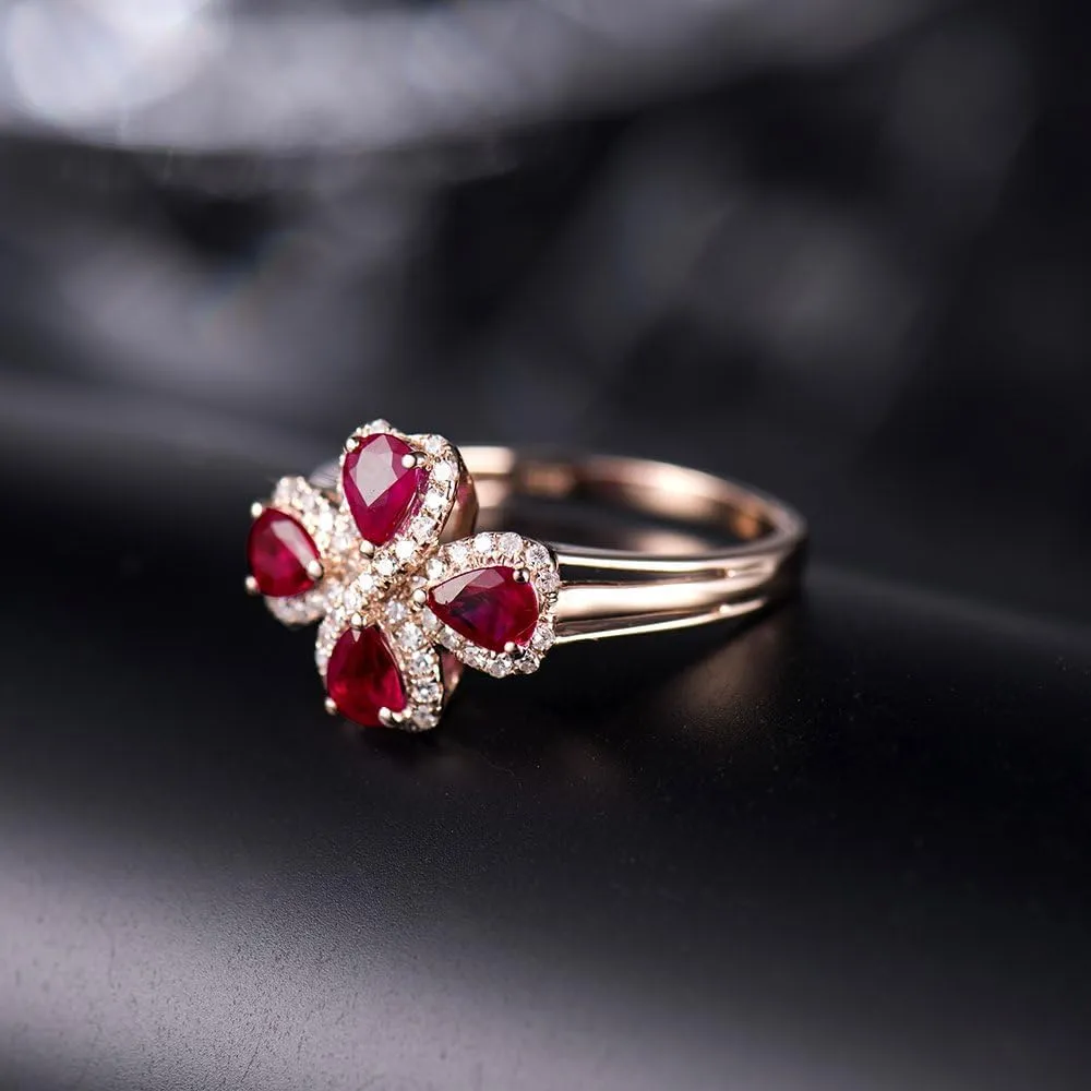 Ruby Ring For Women, 14K Solid Rose Gold Ring - Red Ruby Ring, Natural Genuine Ruby Ring & Real Diamond Gemstone Unique Rings For Couple Engagement Ring