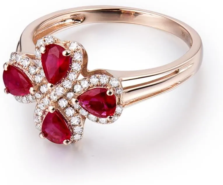 Ruby Ring For Women, 14K Solid Rose Gold Ring - Red Ruby Ring, Natural Genuine Ruby Ring & Real Diamond Gemstone Unique Rings For Couple Engagement Ring