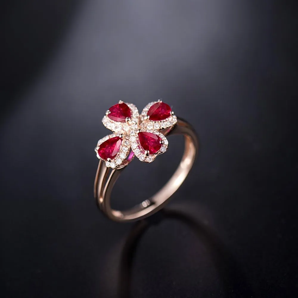 Ruby Ring For Women, 14K Solid Rose Gold Ring - Red Ruby Ring, Natural Genuine Ruby Ring & Real Diamond Gemstone Unique Rings For Couple Engagement Ring