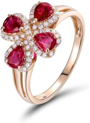 Ruby Ring For Women, 14K Solid Rose Gold Ring - Red Ruby Ring, Natural Genuine Ruby Ring & Real Diamond Gemstone Unique Rings For Couple Engagement Ring