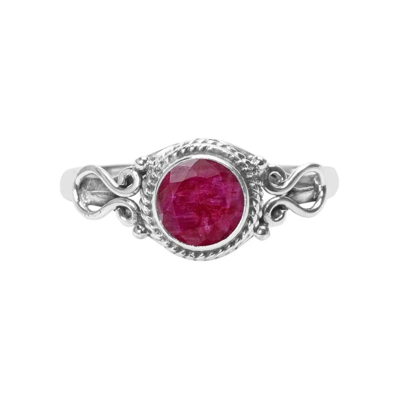 Ruby Stone Ring, Handmade 925 Sterling Silver Rings for Women Girls, Natural Gemstone Ring US size 5 Solitaire Ring, Round Stone Ring, Minimalist Birthstone Gift Jewelry for her