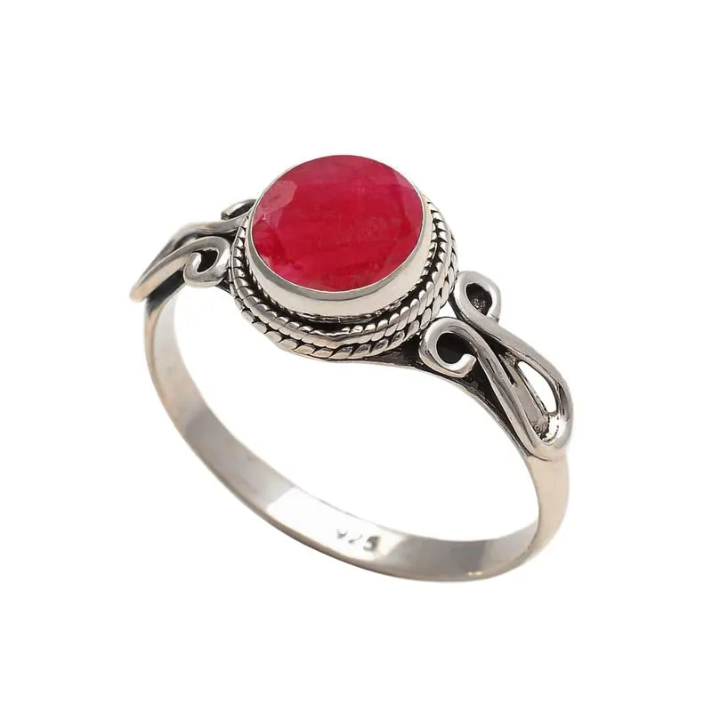 Ruby Stone Ring, Handmade 925 Sterling Silver Rings for Women Girls, Natural Gemstone Ring US size 5 Solitaire Ring, Round Stone Ring, Minimalist Birthstone Gift Jewelry for her