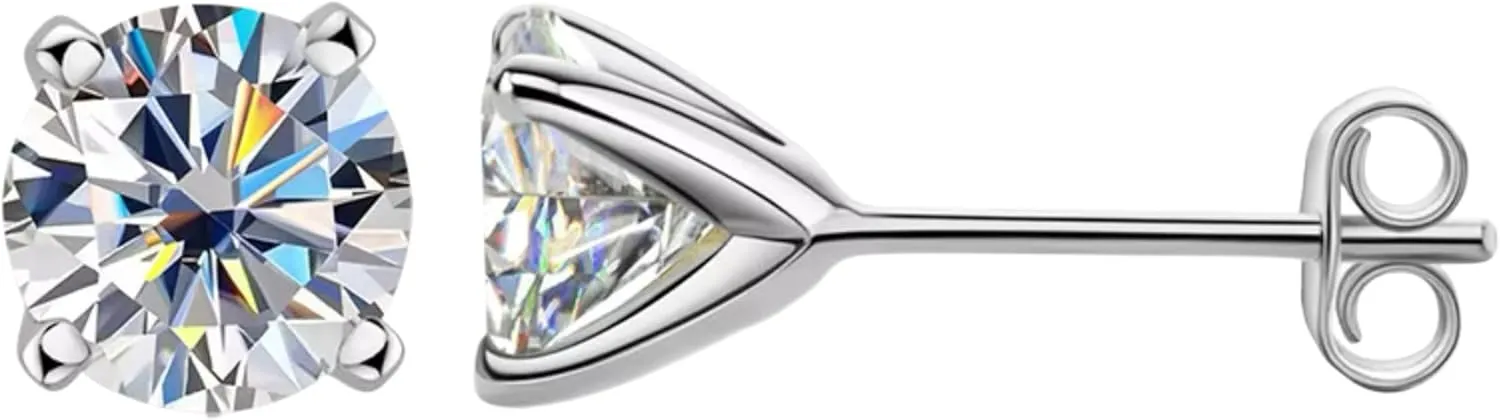 S925 Silver Plated Platinum four claws white Moissanite earrings with GRA certificate