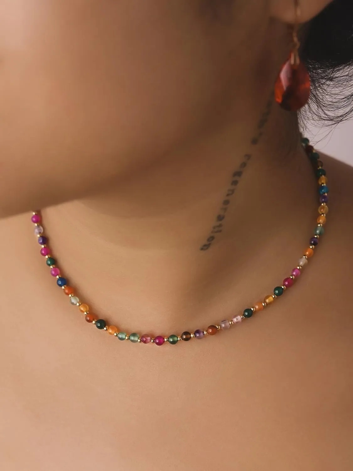Sacina Boho Trendy Colorful Beaded Choker - Crystal, Hippie, Summer & Beach Necklace - Y2k Style, Perfect for Women