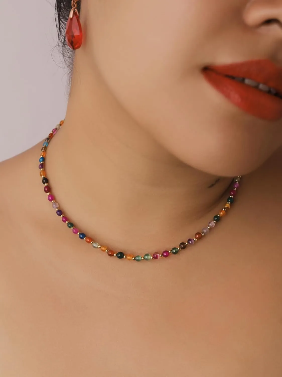Sacina Boho Trendy Colorful Beaded Choker - Crystal, Hippie, Summer & Beach Necklace - Y2k Style, Perfect for Women