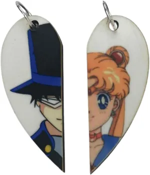 Sailor Moon and Tuxedo Mask Matching Heart Necklaces Keyrings or Earrings| Couples or BFF Gift | Sailor Moon Valentines Gift for Him or Her