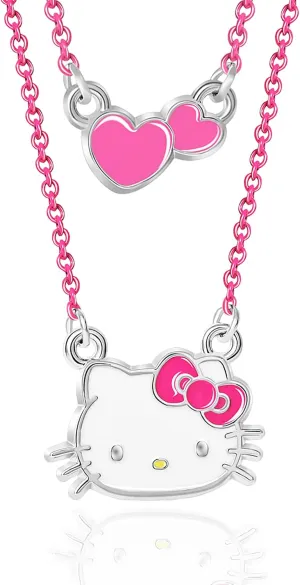 SALLY ROSE Sanrio Hello Kitty Pink Enamel Layered Necklace - Hello Kitty Pendant Necklace Double Strand - Officially Licensed