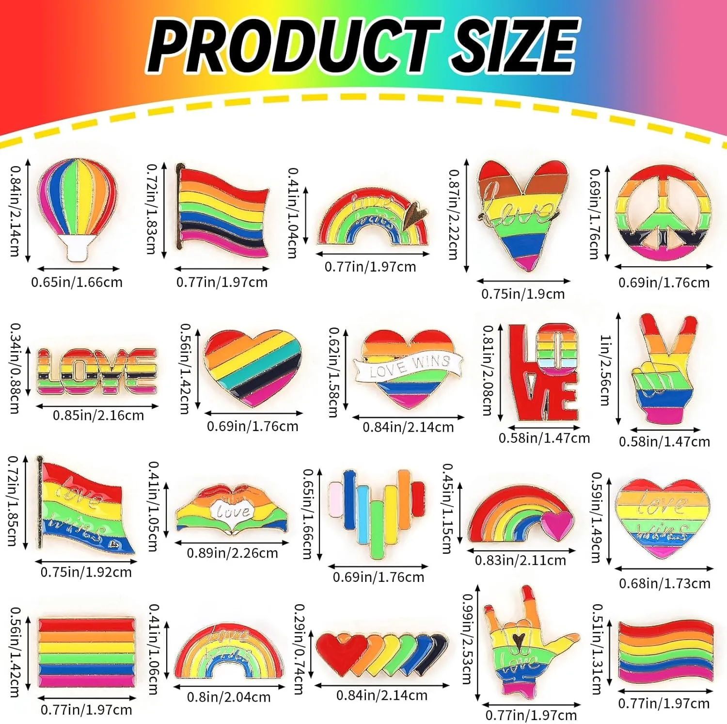 SANNIX 60Pcs Pride Pins, Rainbow Pins Bulk Enamel LGBTQ Lapel Pin Gay Pride Heart Flag Brooch Pin for Clothes Bags Hats Accessories, 20 Styles